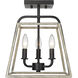 Bonnie 3 Light 11.25 inch Matte Black Grey Wood Indoor Semi-Flush Ceiling Light